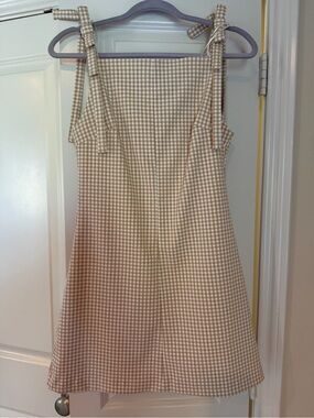 Zara Beige Gingham Tie-Shoulder Mini Dress